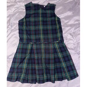 Schoolbelles Girls Green Blue Plaid School Uniform Jumper Dress Size 7